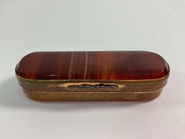 Antique agate stone inlay vesta case (match safe) 21
