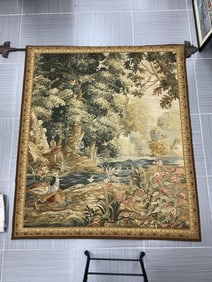 French Style Handwoven Wool Tapestry with Verdure Landscape Scene