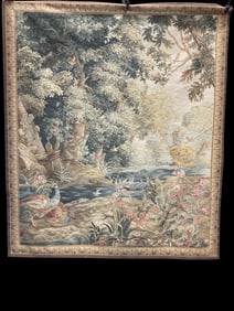 French Style Handwoven Wool Tapestry with Verdure Landscape Scene