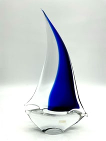 Murano Blue and Clear Glass Sailboat Sculpture