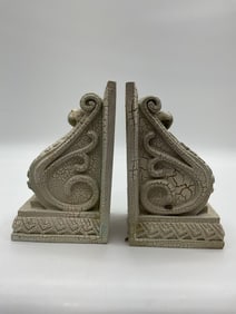 Decorative Scroll Motif Bookends with Antique Crackle Finish