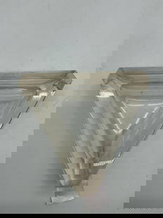 Modern Triangular Crystal Ashtray: Description: Clear faceted crystal ashtray with a geometric triangular form and shallow well. Clean, minimalist design suitable for display or functional use. Dimensions: H:1in L:4in W:4in