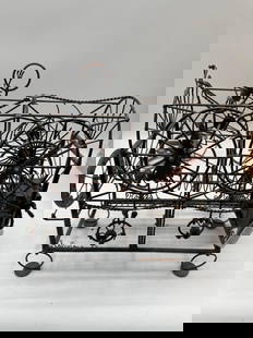 Vintage Kinetic Wire Sculpture clock- R Bruce Salinger: An elaborate vintage motorized wire sculpture featuring whimsical bicycle riders, gears, springs, and a bell, all mounted on a rectangular base. Powered by electricity, this kinetic piece is designed