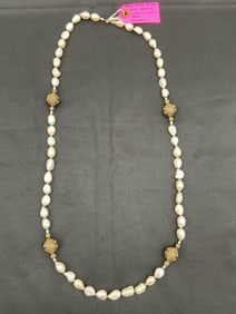 Freshwater Pearl and Bronze Bead Necklace
