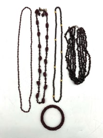Garnet Jewelry Lot – Bracelets and Necklaces with Gold Accents