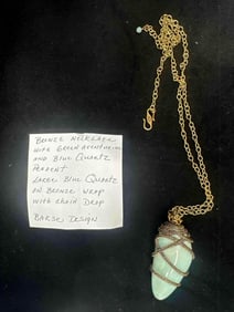 Barse Design Bronze Necklace with Aventurine and Blue Quartz Pendant