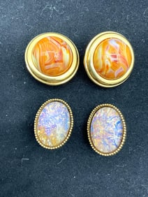 Vintage Cameo and Amber Style Brooches Group