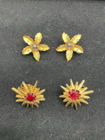 Group of Vintage Gold Tone Brooches with Rhinestone Centers