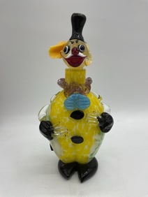 Murano Style Clown Figurine Bottle Stopper - Yellow w/ Blue Bow Tie