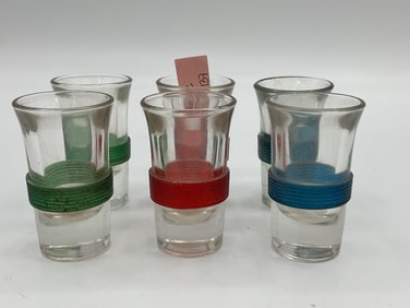 Mid-Century Shot Glass Set with Colored Bands