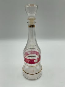 Mid-Century Glass Decanter with Stopper and Red Band
