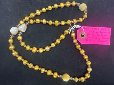 Freshwater Pearl Necklace with Mother of Pearl and Crystal Accents