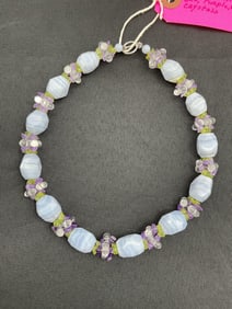 Blue Lace Agate Necklace with Multi-Color Crystal Accents