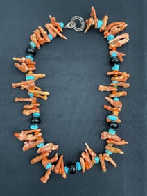 Vintage Tribal Carnelian, Turquoise, and Black Agate Necklace – 24