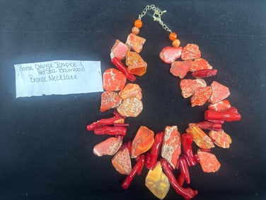 Barse Orange Jasper and Red Sea Bamboo Statement Necklace