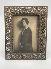 Ornate Vintage Metal Picture Frame with Portrait