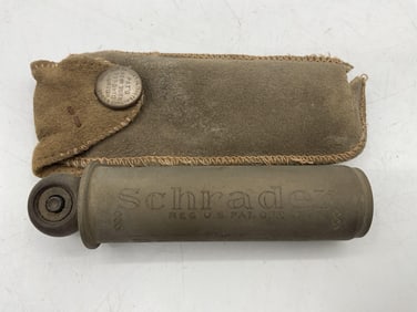Antique A. Schrader's Son Brass Tire Pressure Gauge with Leather Case