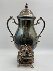 Ornate Silver-Plated Coffee Urn with Warming Base