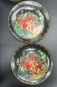 Set of 4 Palekh Russian Fairy Tale Porcelain Plates (1988–1990)