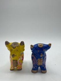 Pair of Hand-Painted Colorful Torito de Pucará Bulls