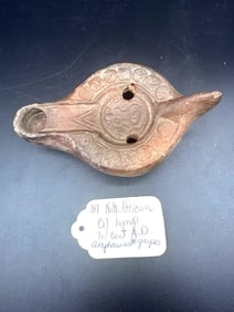 North African Oil Lamp with Amphora and Grape Design - Box 2 - 351