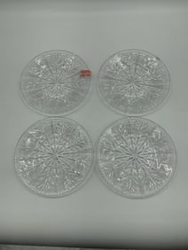 Pressed Glass Coaster Set with Leaf and Starburst Design