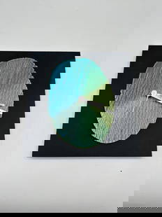 Nikos Papanastasiou & Fotini Kolaitou PyroTechnima Ceramic Wall Clock: Contemporary square wall clock featuring a unique, ridged ceramic face in oceanic blue-green tones set against a black lacquered panel. Created by PyroTechnima, known for handcrafted ceramic art piece