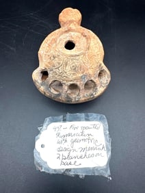 Five-Spouted Samaritan Oil Lamp with Menorah and Geometric Motifs - Box 2 - 437