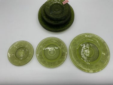Set of Green Depression Glass Plates