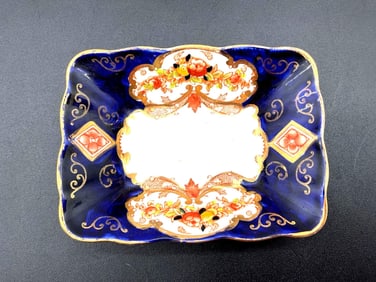 Royal Albert Porcelain Rectangular Dish with Cobalt and Gold Trim