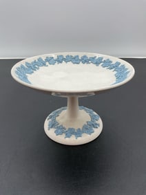 Vintage Jasperware-Inspired Pedestal Compote with Blue Garland Relief