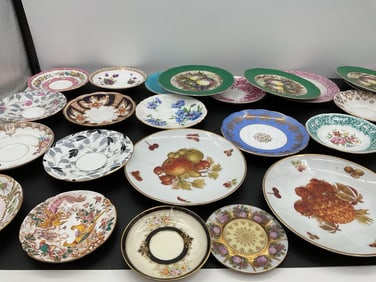 Assorted Stack of Vintage Decorative Porcelain Plates with Gilt Edging