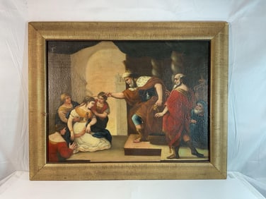19th Century Biblical Oil Painting - Esther before Ahasuerus