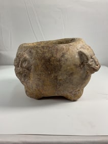 Pre-Columbian Style Carved Stone Vessel – Jaguar or Animal Effigy Bowl