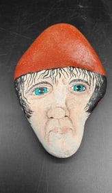 Painted Rock Portrait with Red Hat