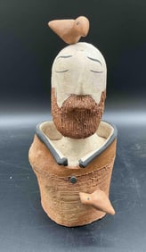 Serene Bearded Figure with Birds - Artist Unknown