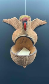 Hand-Carved Coconut Bird Container