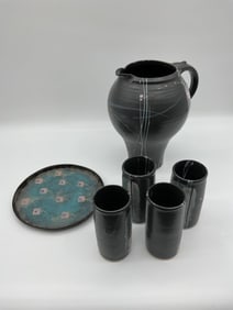 Handmade Studio Pottery Pitcher and Tumbler Set