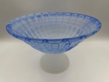 Blue and White Art Glass Pedestal Bowl