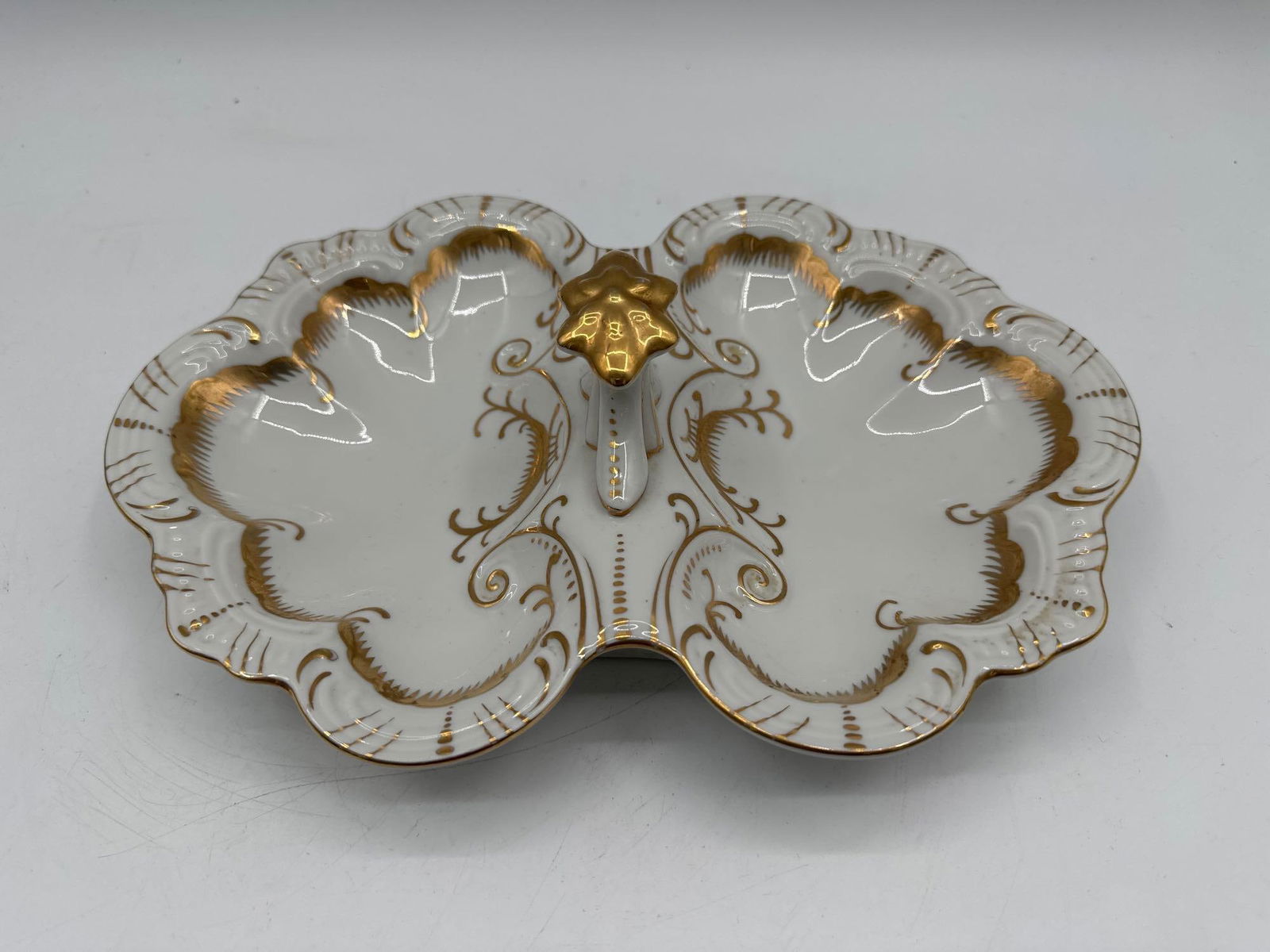Vintage Porcelain Divided Dish with Gold Rose Handle (1 of 6)