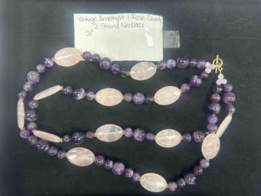 Vintage Amethyst and Rose Quartz Two-Strand Necklace