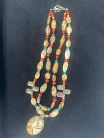 Barse Brown Jasper and Coral Multi-Strand Necklace