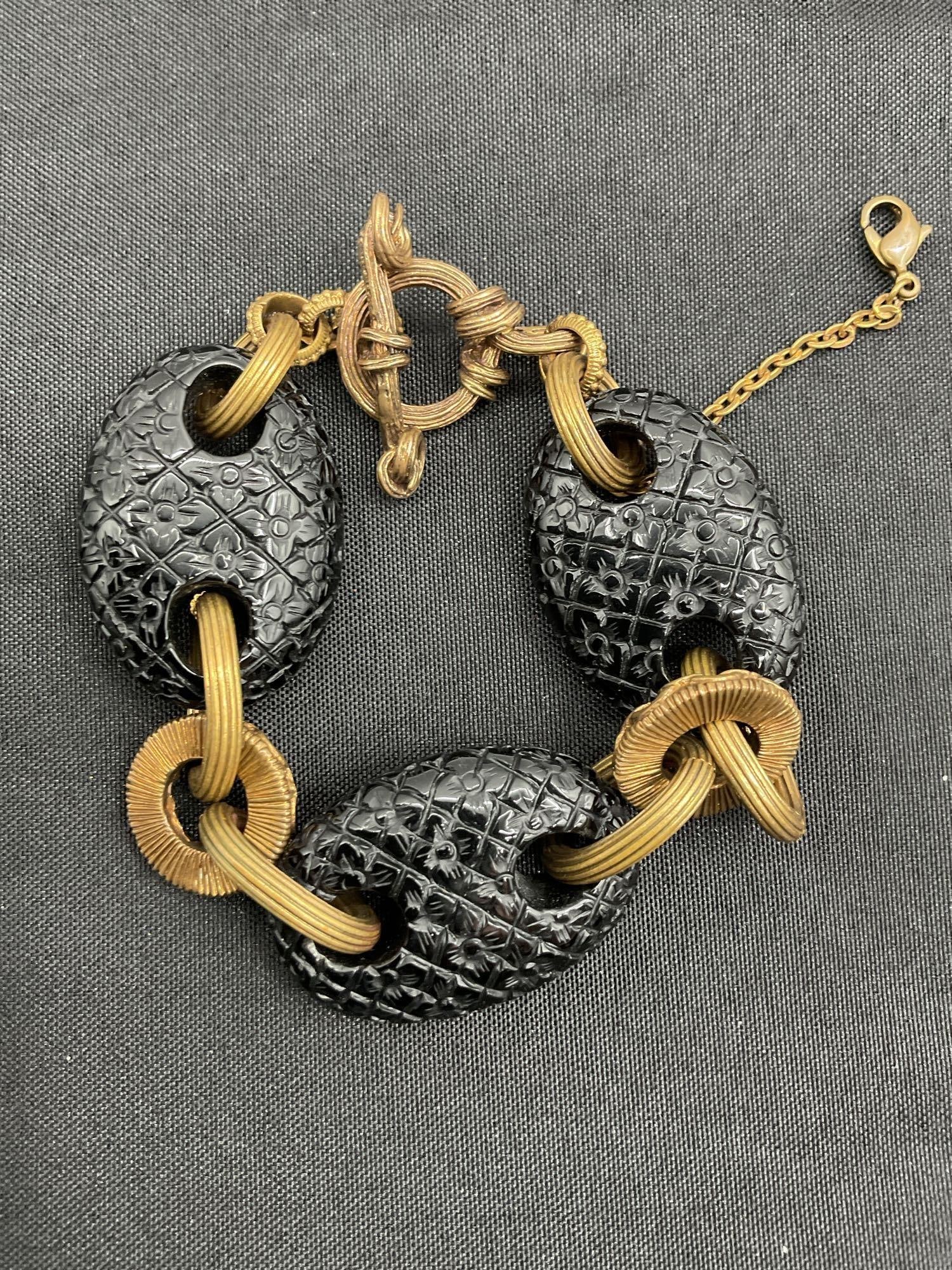 Engraved Black Onyx Link Bracelet (1 of 3)