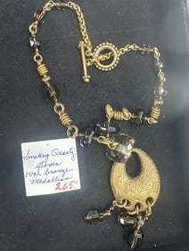 Smoky Quartz and Bronze Medallion Necklace