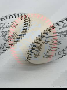 Multi-Signed Baseball Featuring MLB Players: Official Major League Baseball (OMLB) featuring multiple autographs, including notable names like Alonzo Altu and Jim Eisenreich. This collector&#39;s item is a valuable piece of baseball history, per