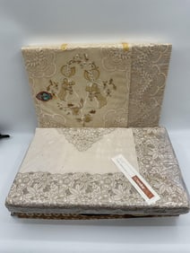 Set of two Vintage European Embroidered Bed Covers in Original Boxes