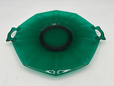 Vintage Green Depression Glass Serving Bowl