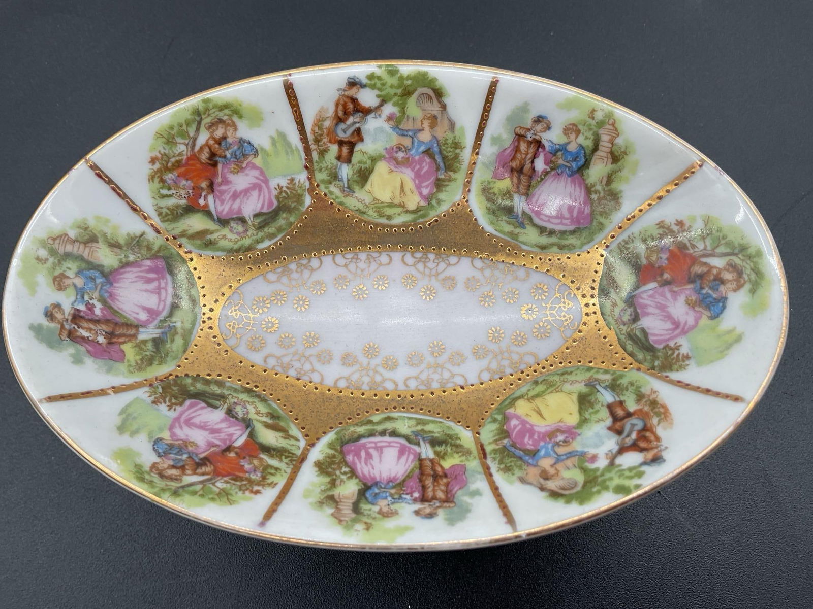 Romantic Courting Scene Compote Dish with Gilt Trim (1 of 3)