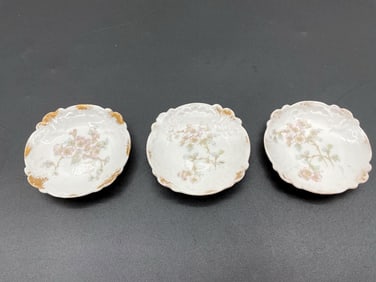 Set of Three Antique Limoges Floral Porcelain Butter Pats