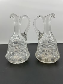 Pair of Vintage Cut Glass Cruet Pitchers